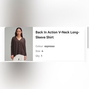lululemon athletica Espresso Long Sleeve back in action V-Neck Top